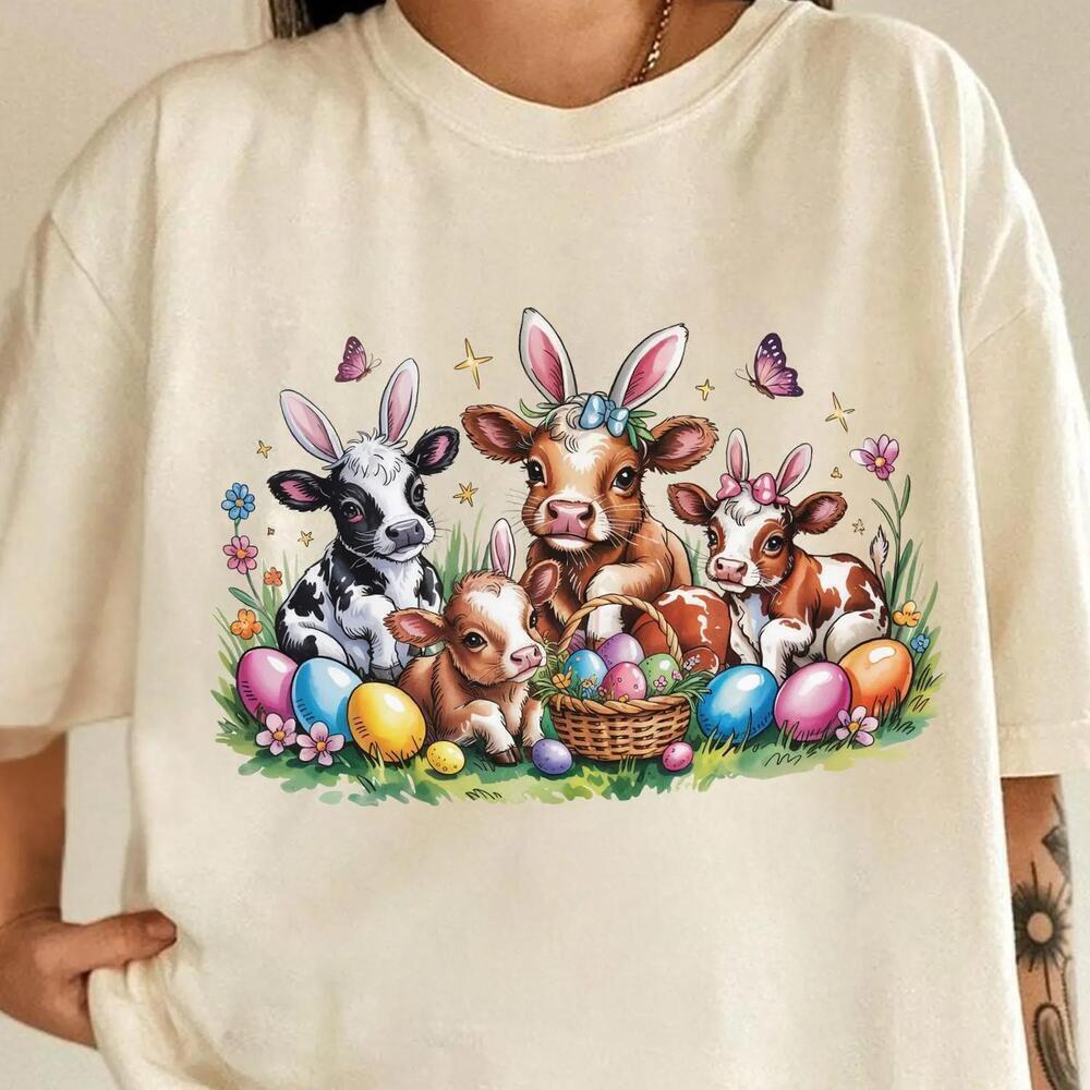 Cute Cow Easter Bunny Farm Animal Heifer Spring Graphic Gift T-Shirt